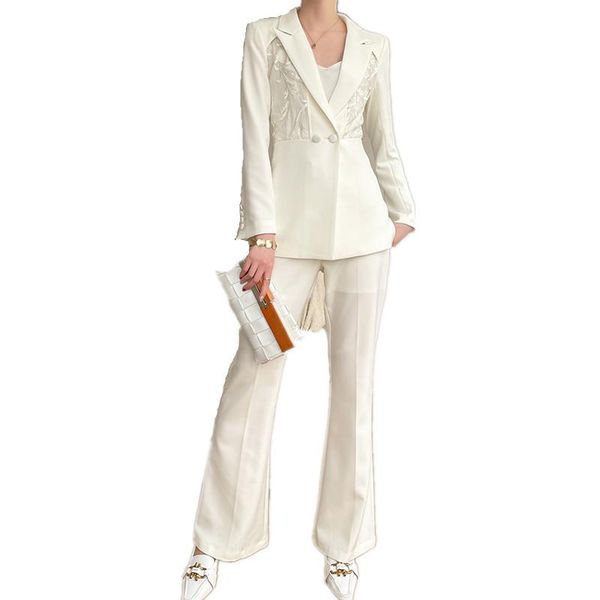 

women's two piece pants suits for women pieces set formal long sleeve slim blazer and trousers office ladies plus size work wear, White