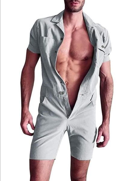 

men's tracksuits 2021 summer style one-piece woven casual short sleeve suit button access control fashion personality slim, Gray