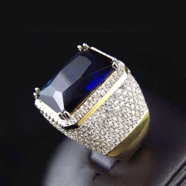 

wedding rings men hip hop ring rock punk style alloy gold color lced out full rhinestone square red blue gem crystal for women jewelry, Slivery;golden
