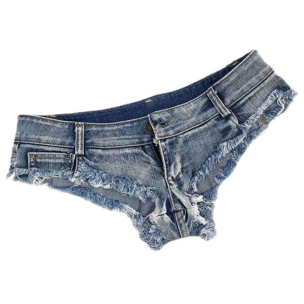 Pantaloncini jeans mini denim con foro a vita bassa da donna estiva Sexy Dj Dance Clubwear blu 210625