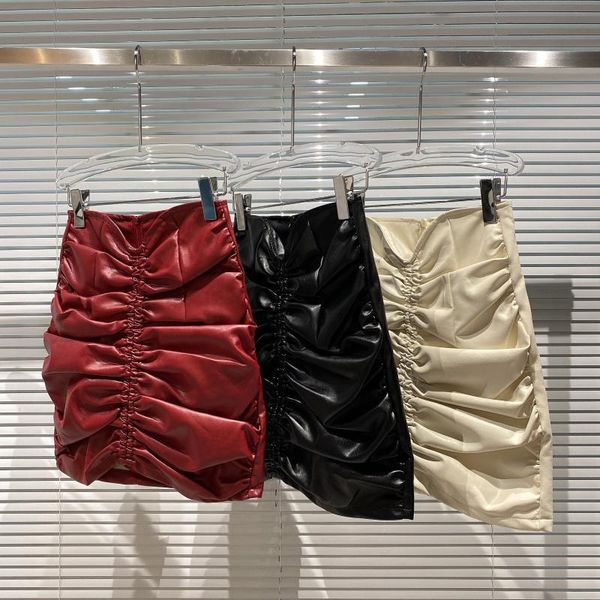 

skirts 2021 fold design pu leather temperament bag hip skirt women 1017, Black
