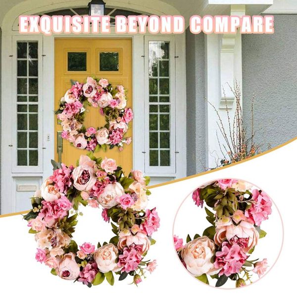 

artificial flower wreath peony 16inch door spring round for the front door, wedding, home decor 2021 decorative flowers & wreaths