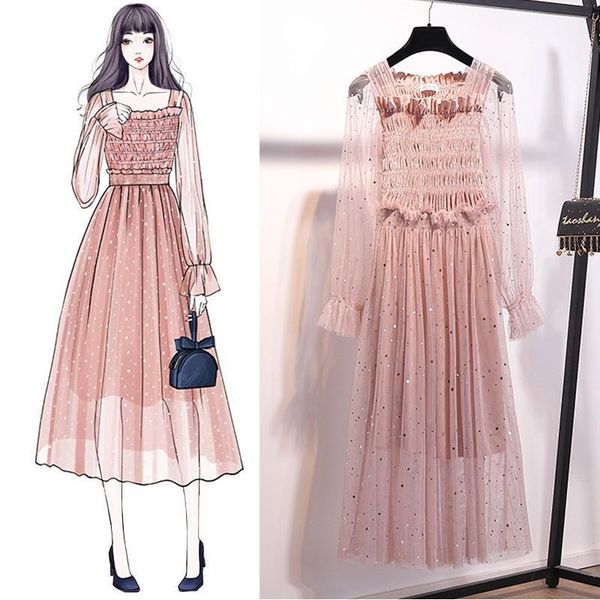 

casual dresses 2021 fashion princess fairy mesh woman dress girl elegant sequin evening party pleated maxi long vestidos, Black;gray