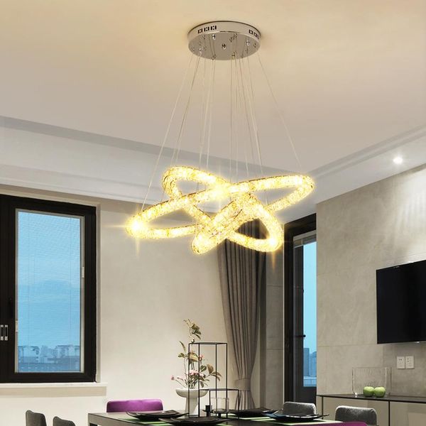 

modern chandelier led crystal ring k9 lighting fixture suspension lumiere circles lamp dimmable remote d30 50 70cm bling chandeliers