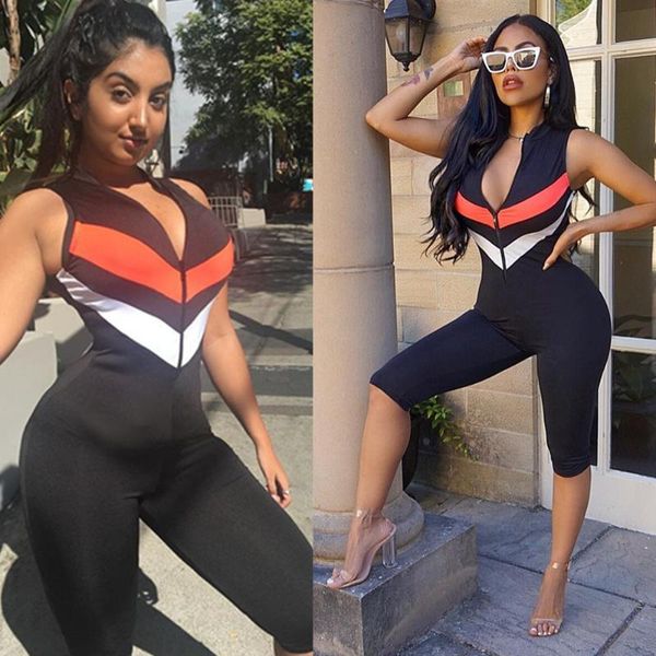 

women's jumpsuits & rompers ar5264 european and american 2021 fashion stitching sports sleeveless jumpsuit, Black;white