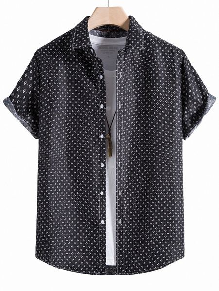 

men random ditsy floral print shirt without tee 54ip#, White;black
