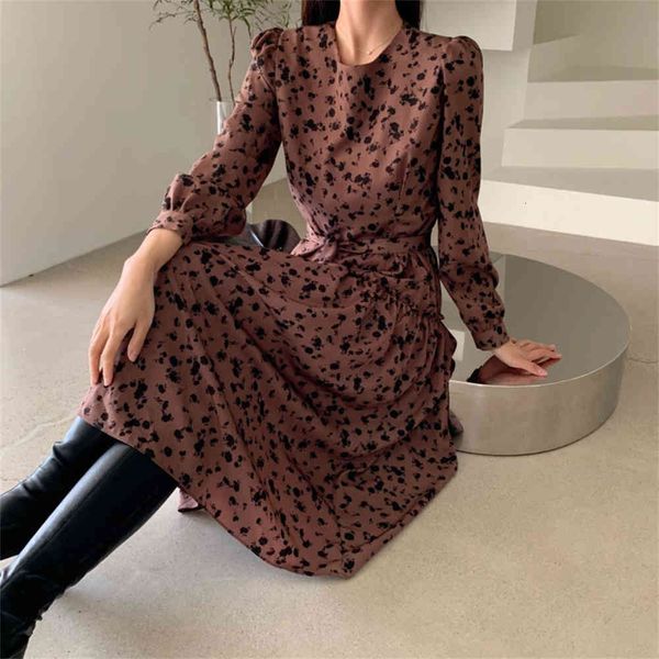 

casual dresses hzirip retro sweet autumn dress long stylish waistband printing complete sleeves ol casual robe dresses kakc, Black;gray