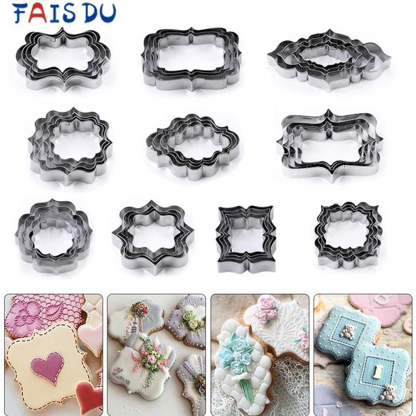 

baking moulds 4pcs/set stainless steel fondant mold cookie stamper nameplate wedding biscuit lace blessing circle flower frame cake decorati