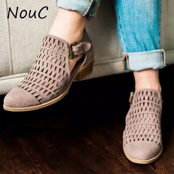 

nouc summer shoes women sandals buckle ladies retro sewing hollow out woman flat platform comfort female casual footwear, Black