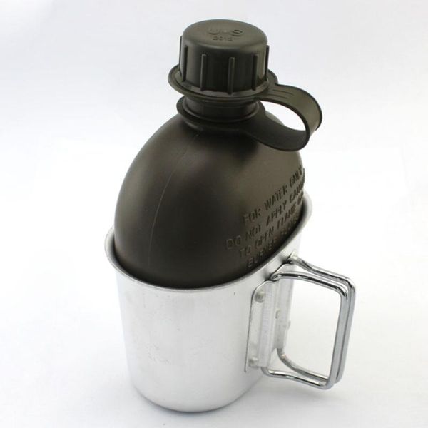 

hydration packs 1 set water bottle kettle canteen with aluminum bowl and storage bag for hiking camping outdoors random color
