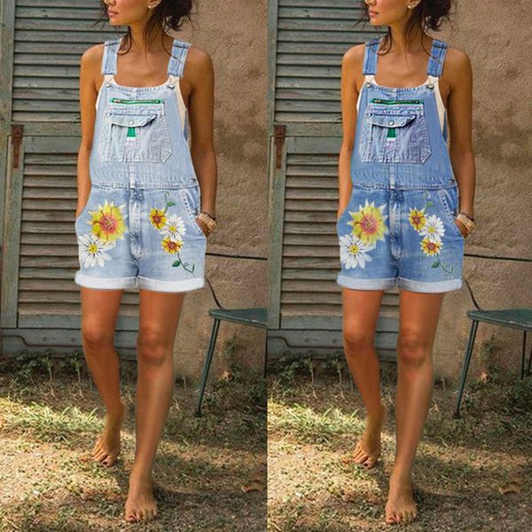 

women's jeans plus size suspenders printed washed zipper decoration ladies shorts xs0035 bdcj, Blue