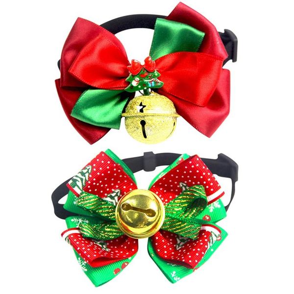 

christmas large bowknot collar for pet cat dog xmas year costume puppy adjustable golden bell decor collars & leashes