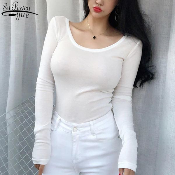 

women's t-shirt korean t-shirts women fashion 2021 cotton white tshirt spring autumn bottoming shirts long sleeve o-neck 10704