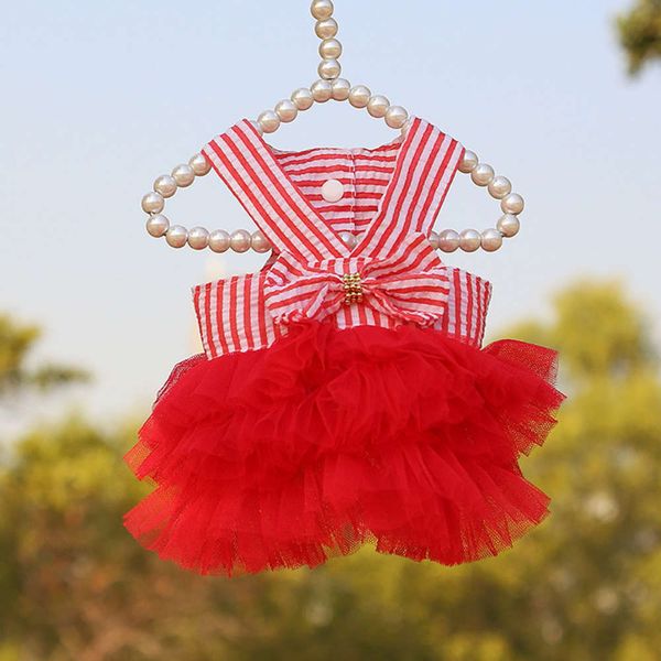 

dog stripe suspender mesh skirt pet cat wedding dress in spring and summer