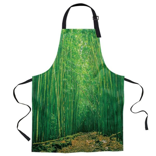 

aprons green bamboo printed kitchen cooking baking canvas sleeveless for women man kids home delantal cocina