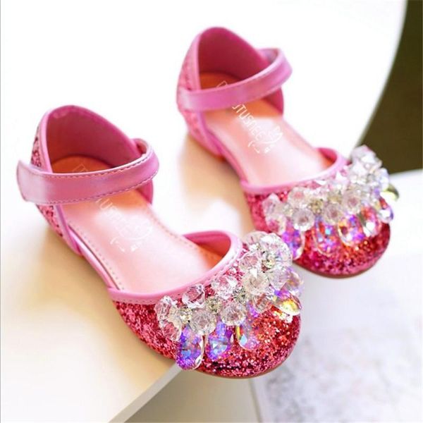 

sandals elegance sweet girls shoes children bright diamond princess low heels sequin glitters crystal baby, Black;red