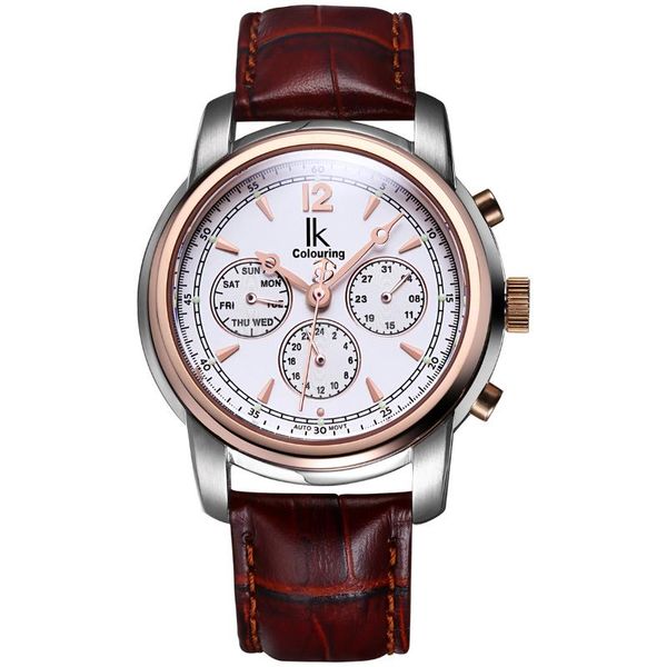 

luxury men self-winding watch fashion casual leather strap multi-function business waterproof men's hollow back cover wristwatches, Slivery;brown
