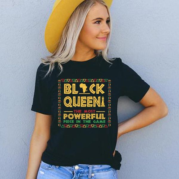 

women's t-shirt black queen the most powerful piece in game retro t shirts women cotton crewneck rights equality drop, White