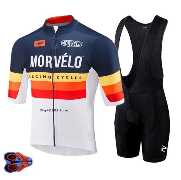 

racing sets morvelo summer cycling jersey set road bike jerseys quick-dry hombre maillot ropa de ciclismo men's bib, Black;blue