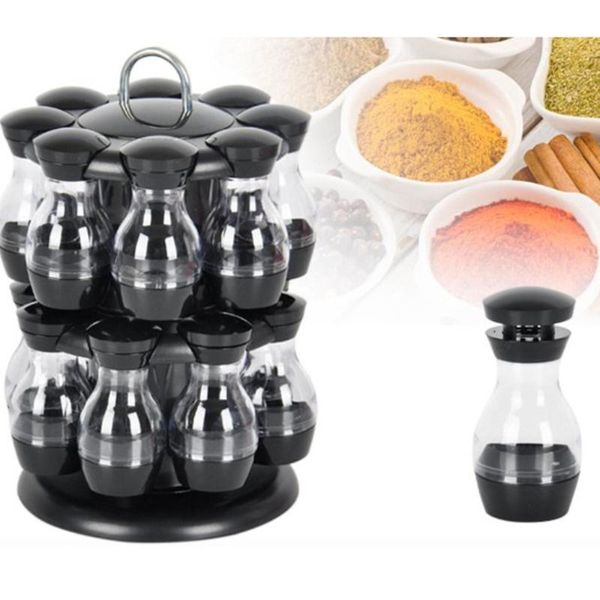 

16pcs condiment set 360 rotating spice jar rack kitchen cruet bottle coffee sugar seal container storage bottles & jars