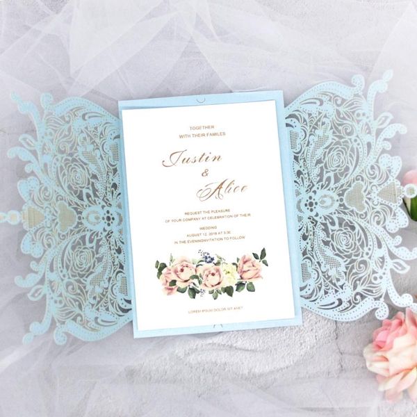 

greeting cards 20pcs elegant lace laser cut wedding invitation card engagement birthday baptism invitations with ribbon and diamond