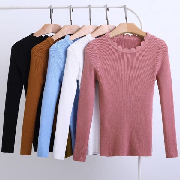 

women's sweaters oumengka women rib knit sweater with ruffle trim pullover ruffle-trimed sleeve ribbing crewneck for autumn, White;black