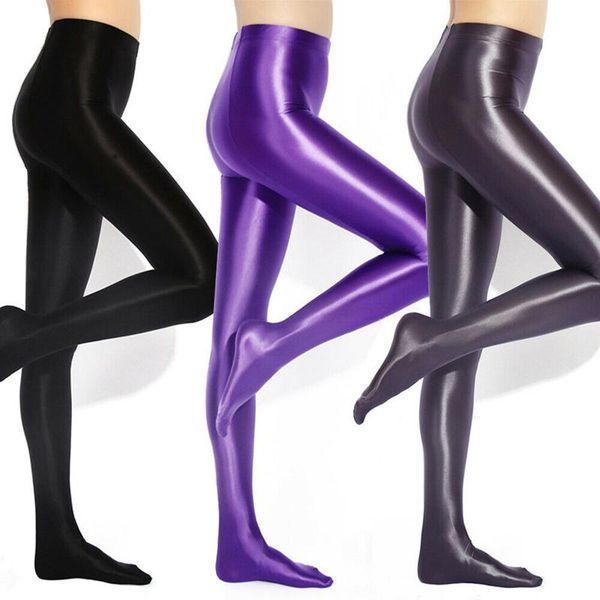 

women's pants & capris plus size shiny wet look pantyhose satin glossy opaque tights stockings, Black;white