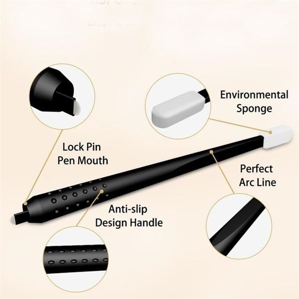 10pcs trucco permanente professionale penne microblading usa e getta nere utensili manuali 0.18mm 18U perni aghi lame da ricamo 220125