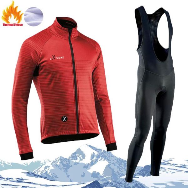 

racing sets 2021 red team winter thermal fleece cycling clothing wear bike mtb jerseys strava men's jersey, Black;blue