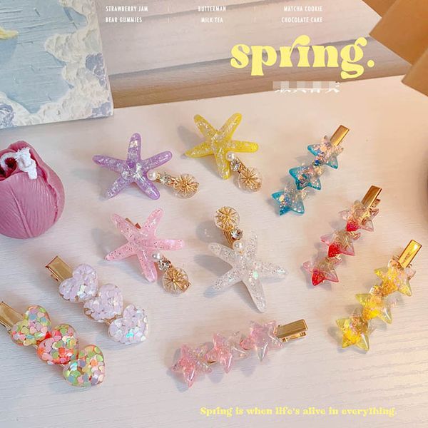 

girls hair accessories clips kids barrettes hairpin sweet star love children bb clip pearl rhinestone accessory b7996, Slivery;white