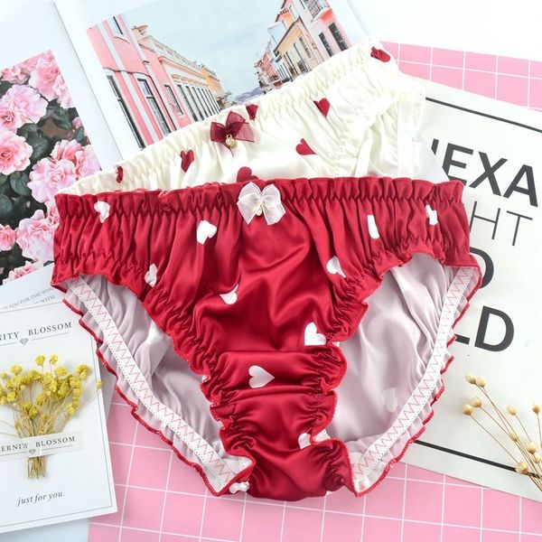 

women panties lace lingerie female casual underpants satin gril briefs ladies heart pattern kwaii underwear intimates, Black;pink