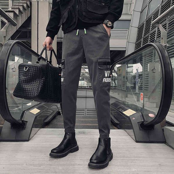 

pants korean spring men hare simple ankle-length all set fine hip hop adjustment streetwear hallways casual black/gray jl0m