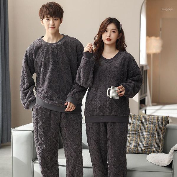 

men's sleepwear winter suits couple flannel pyjama set male pajamas thick coral fleece long sleeve pijamas ladies casual -3xl, Black;brown