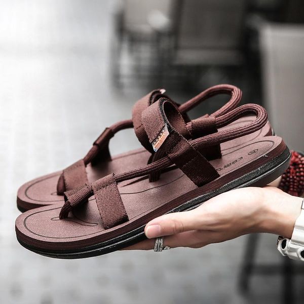 

sandals summer men's slippers fashion simple woven hip hop street beach casual flip-flops anti-skid flat leisure slides hombre, Black