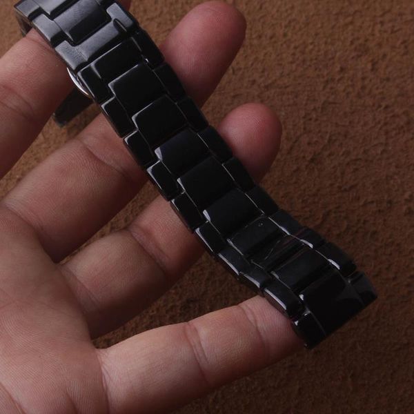 

watch bands ceramic watchband polish18 20 22mm black straight end bracelet with butterfly push-button clasp for diamon watches men women, Black;brown
