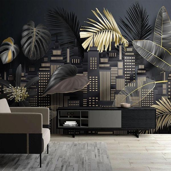 

wallpapers custom mural wallpaper 3d light luxury city building golden leaves wall painting living room tv sofa home decor papel de parede