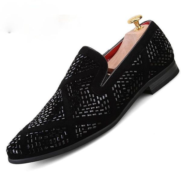 

dress shoes men fashion loafer party casual rhinestone pointed toe flat breathable oxfords zapatos hombre, Black