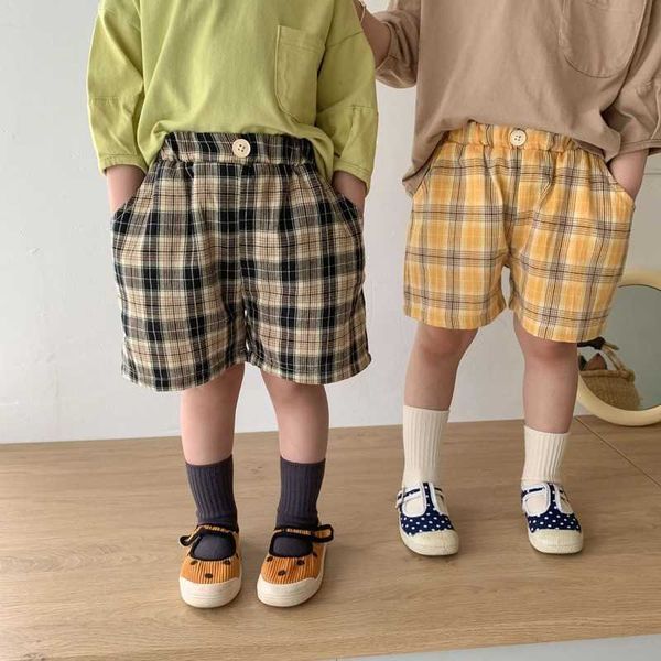 

children summer retro plaid shorts korean style boys and girls cotton loose thin 210615, Black