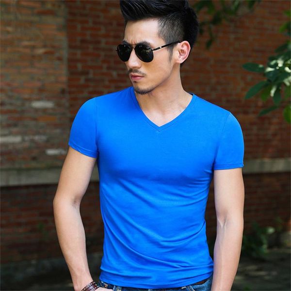 

men's t-shirts m-spring and summer short-sleeved t-shirt solid color black white v-neck bottoming shirt ice silk half-sleeve tide, White;black