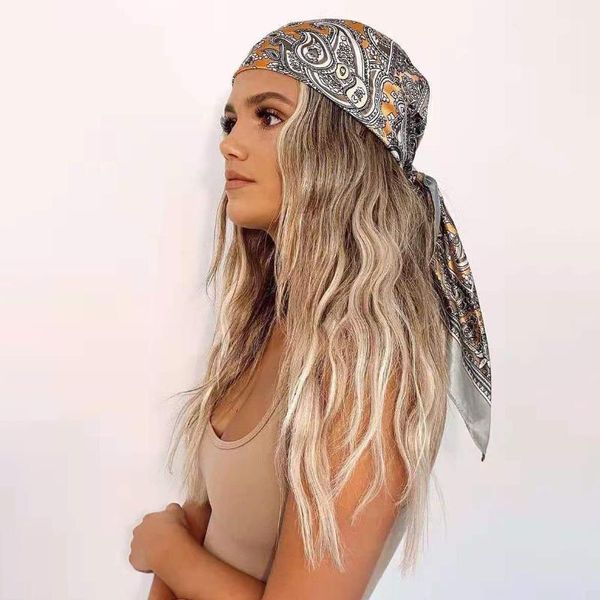 

scarves 2021 hair scarf women fashion designer beautiful foulard soft satin shawl silk scarfs kerchief 90*90cm square neck headscarf, Blue;gray