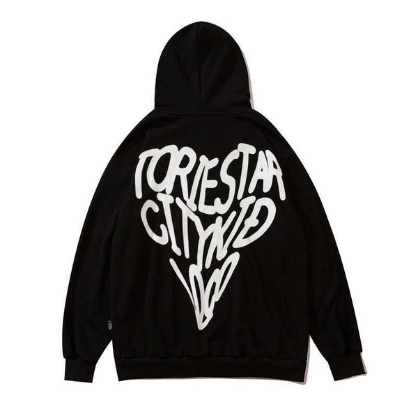 

ins lazy style graffiti love printing men's national fashion hip hop loose couple long sleeve hoodie, Black
