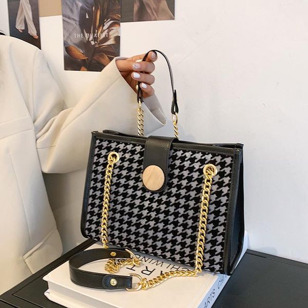 

cross body houndstooth 2-piece set tote bucket bag 2021 fashion pu leather women's designer handbag travel shoulder
