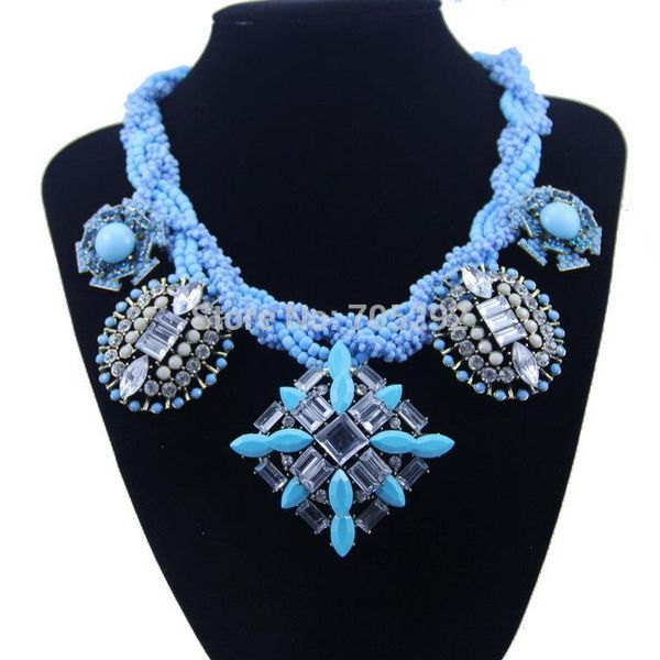 

new luxury fashion handmade twisted beads chain crystal flowers choker statement necklace, Golden;silver