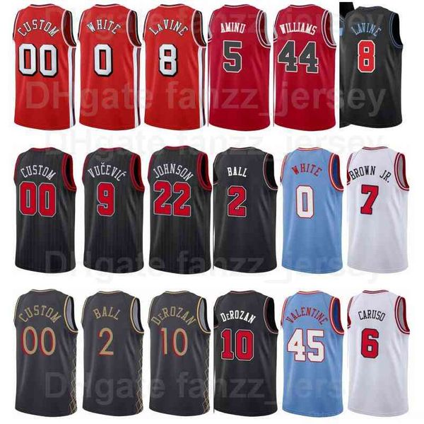 

screen printed basketball demar derozan jerseys 10 zach lavine 8 lonzo ball 2 coby white 0 nikola vucevic 9 alex caruso 6 team color red bla, Black;red