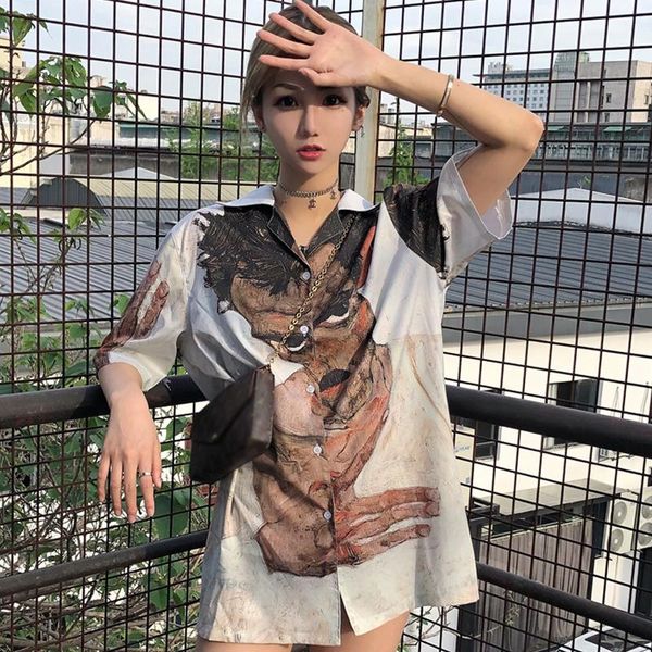 

women's blouses & shirts mazefeng summer women casual preppy style print ladies short sleeved trend temperamental loose, White