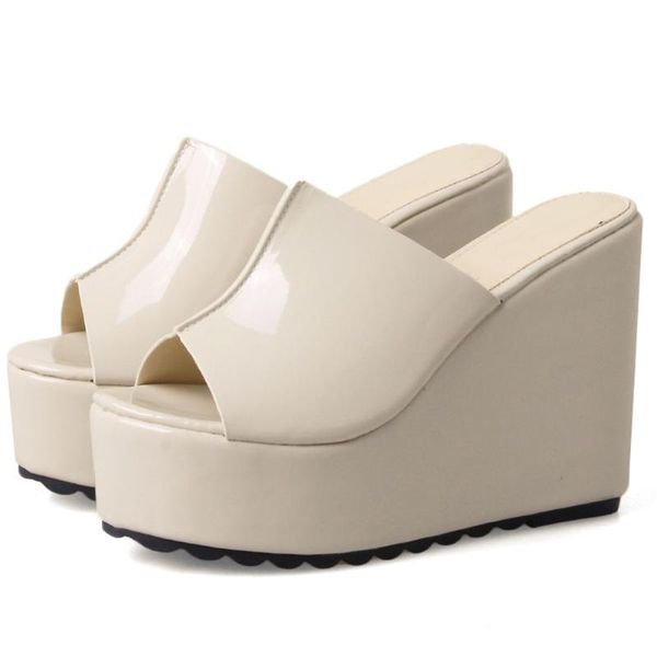 

trendy wedges high heels platform elegant lady pumps female woman mules shoes slipper dress, Black