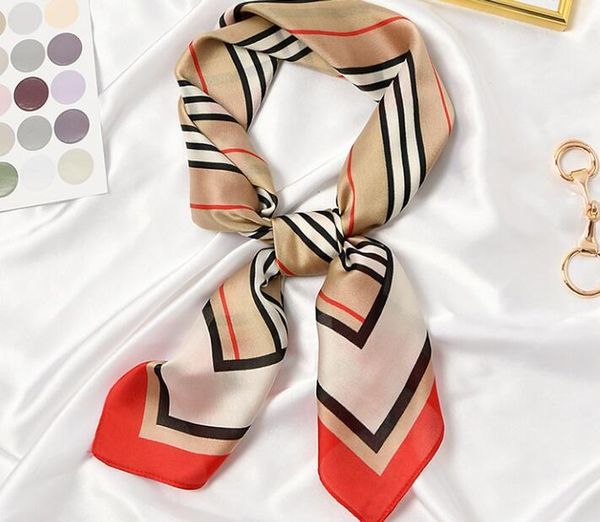 

scarves yishine 12pcs/lot 2021 women multifunction polyester silk scarf elegant stripes printed casual satin small square wraps, Blue;gray