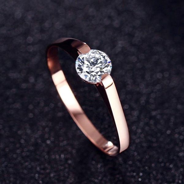 

cluster rings stainless steel women's crystal ring rose gold color thin 2mm wedding brands bridal gifts minimalist, Golden;silver