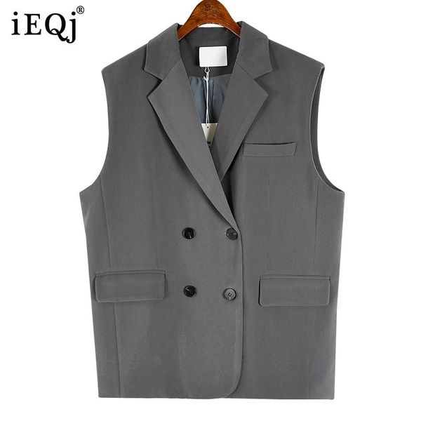 

women's vests ieqj 2021 autumn winter lapel waistcoat female sleeveless double breasted solid color women fashion 3w402, Black;white