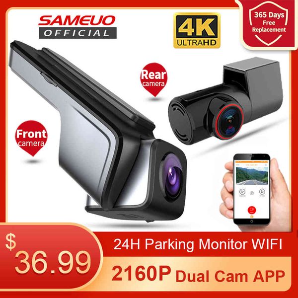 Samuou1000 Carro DVR Video Recorder Dash CAM 4K Frente e Retrovisor Câmera escondida Dashcam 2160P DVRs para carros 24h Estacionamento Monitor